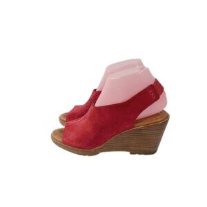 Sorel Women's Red After Hours Open Toe Suede Wedge Slingback Sandals Size US 7